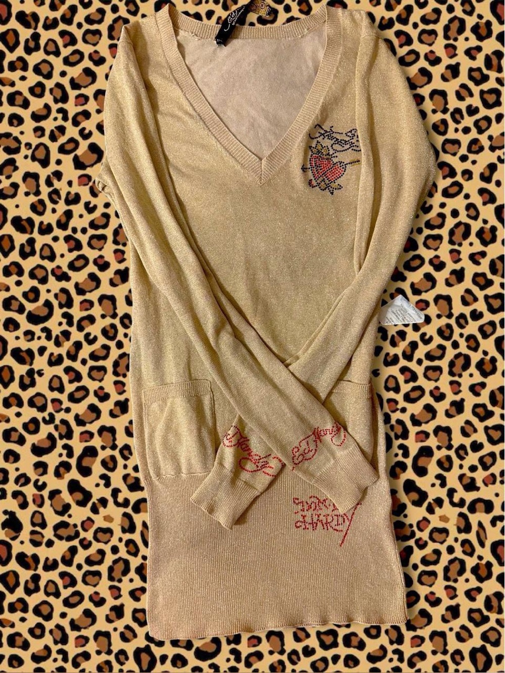 RARE VINTAGE ED HARDY Y2K RHINESTONE TIGER ROSE TUNIC🐯🌹✨
